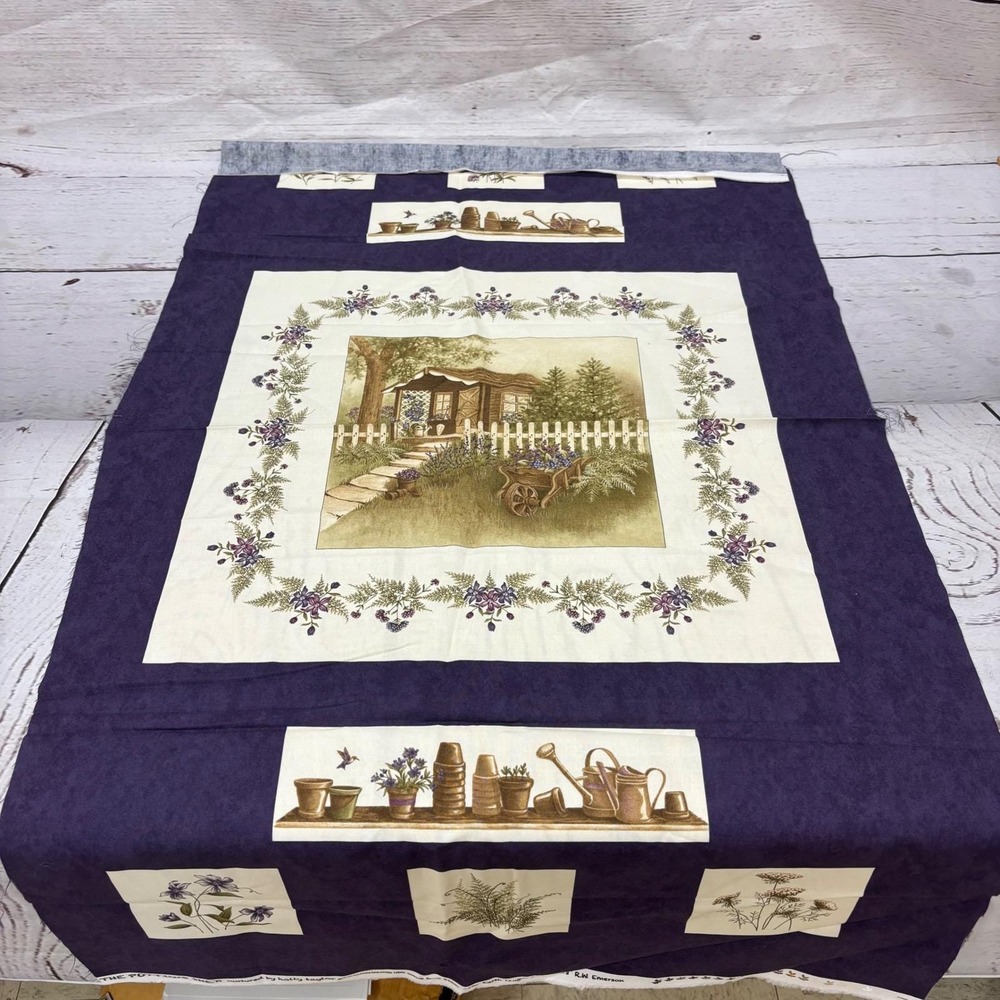 Moda The Potting Shed Holly Taylor Cotton Quilt Panel Purple Garden Floral 8620